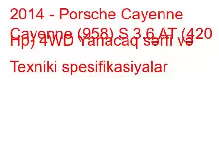 2014 - Porsche Cayenne
Cayenne (958) S 3.6 AT (420 Hp) 4WD Yanacaq sərfi və Texniki spesifikasiyalar