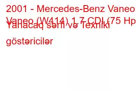 2001 - Mercedes-Benz Vaneo
Vaneo (W414) 1.7 CDI (75 Hp) Yanacaq sərfi və Texniki göstəricilər