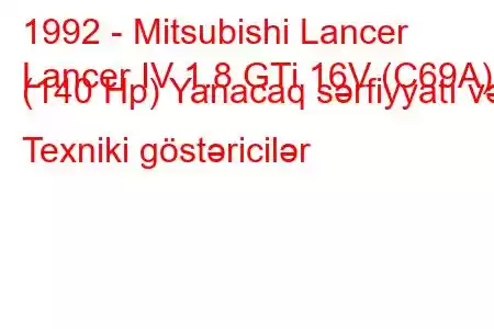 1992 - Mitsubishi Lancer
Lancer IV 1.8 GTi 16V (C69A) (140 Hp) Yanacaq sərfiyyatı və Texniki göstəricilər