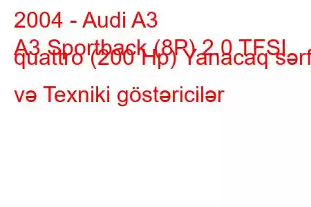 2004 - Audi A3
A3 Sportback (8P) 2.0 TFSI quattro (200 Hp) Yanacaq sərfi və Texniki göstəricilər