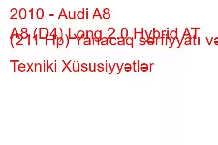 2010 - Audi A8
A8 (D4) Long 2.0 Hybrid AT (211 Hp) Yanacaq sərfiyyatı və Texniki Xüsusiyyətlər