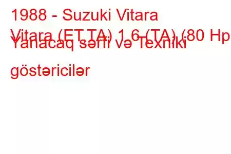 1988 - Suzuki Vitara
Vitara (ET,TA) 1.6 (TA) (80 Hp) Yanacaq sərfi və Texniki göstəricilər