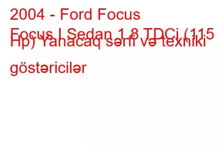 2004 - Ford Focus
Focus I Sedan 1.8 TDCi (115 Hp) Yanacaq sərfi və texniki göstəricilər