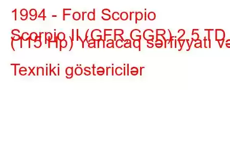 1994 - Ford Scorpio
Scorpio II (GFR,GGR) 2.5 TD (115 Hp) Yanacaq sərfiyyatı və Texniki göstəricilər