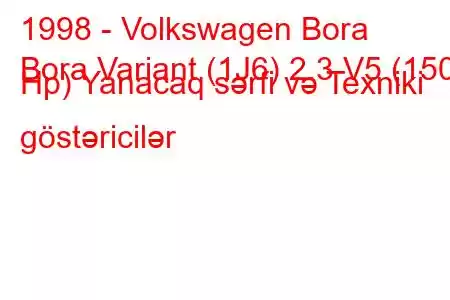 1998 - Volkswagen Bora
Bora Variant (1J6) 2.3 V5 (150 Hp) Yanacaq sərfi və Texniki göstəricilər