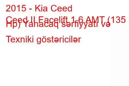 2015 - Kia Ceed
Ceed II Facelift 1.6 AMT (135 Hp) Yanacaq sərfiyyatı və Texniki göstəricilər