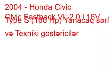 2004 - Honda Civic
Civic Fastback VII 2.0 i 16V Type S (160 Hp) Yanacaq sərfi və Texniki göstəricilər