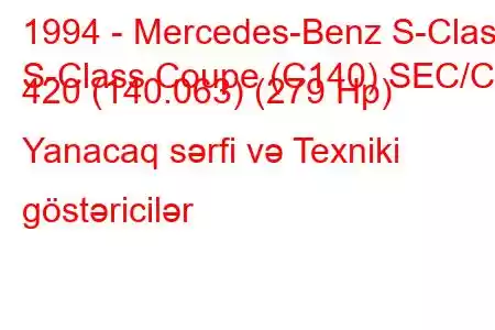 1994 - Mercedes-Benz S-Class
S-Class Coupe (C140) SEC/CL 420 (140.063) (279 Hp) Yanacaq sərfi və Texniki göstəricilər