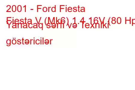 2001 - Ford Fiesta
Fiesta V (Mk6) 1.4 16V (80 Hp) Yanacaq sərfi və Texniki göstəricilər