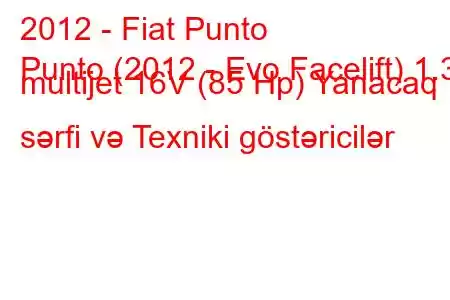 2012 - Fiat Punto
Punto (2012 - Evo Facelift) 1.3 multijet 16V (85 Hp) Yanacaq sərfi və Texniki göstəricilər