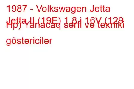 1987 - Volkswagen Jetta
Jetta II (19E) 1.8 i 16V (129 Hp) Yanacaq sərfi və texniki göstəricilər