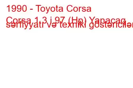 1990 - Toyota Corsa
Corsa 1.3 i 97 (Hp) Yanacaq sərfiyyatı və texniki göstəricilər