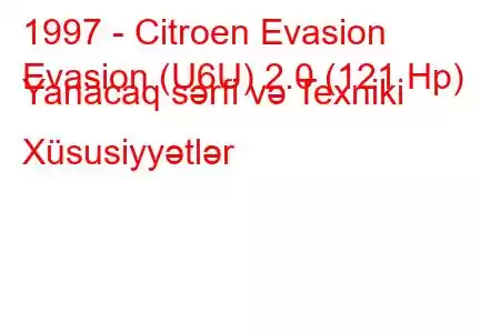 1997 - Citroen Evasion
Evasion (U6U) 2.0 (121 Hp) Yanacaq sərfi və Texniki Xüsusiyyətlər