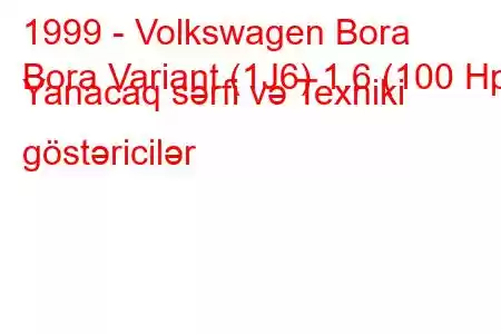 1999 - Volkswagen Bora
Bora Variant (1J6) 1.6 (100 Hp) Yanacaq sərfi və Texniki göstəricilər