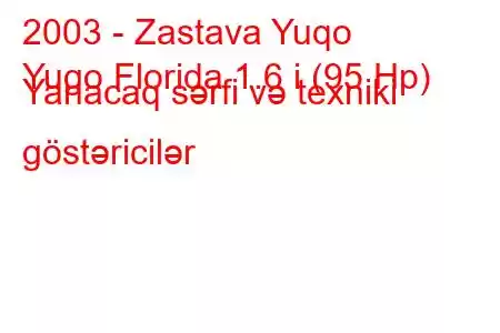 2003 - Zastava Yuqo
Yugo Florida 1.6 i (95 Hp) Yanacaq sərfi və texniki göstəricilər