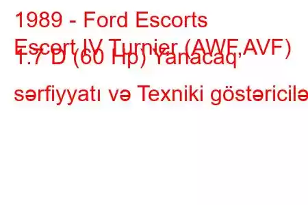 1989 - Ford Escorts
Escort IV Turnier (AWF,AVF) 1.7 D (60 Hp) Yanacaq sərfiyyatı və Texniki göstəricilər