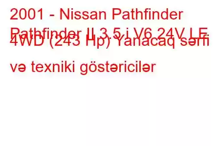 2001 - Nissan Pathfinder
Pathfinder II 3.5 i V6 24V LE 4WD (243 Hp) Yanacaq sərfi və texniki göstəricilər