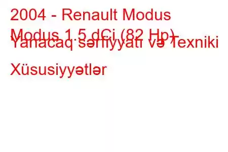 2004 - Renault Modus
Modus 1.5 dCi (82 Hp) Yanacaq sərfiyyatı və Texniki Xüsusiyyətlər