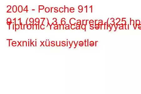 2004 - Porsche 911
911 (997) 3.6 Carrera (325 hp) Tiptronic Yanacaq sərfiyyatı və Texniki xüsusiyyətlər