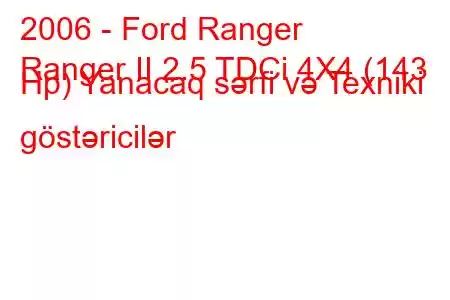 2006 - Ford Ranger
Ranger II 2.5 TDCi 4X4 (143 Hp) Yanacaq sərfi və Texniki göstəricilər