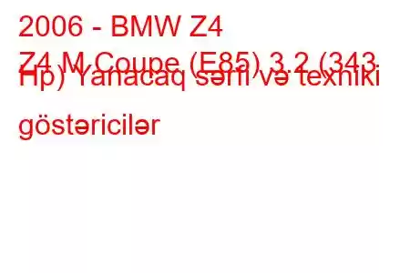 2006 - BMW Z4
Z4 M Coupe (E85) 3.2 (343 Hp) Yanacaq sərfi və texniki göstəricilər