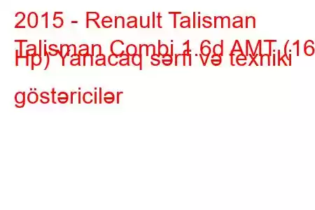 2015 - Renault Talisman
Talisman Combi 1.6d AMT (160 Hp) Yanacaq sərfi və texniki göstəricilər