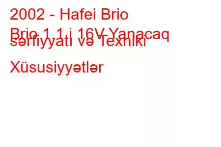 2002 - Hafei Brio
Brio 1.1 i 16V Yanacaq sərfiyyatı və Texniki Xüsusiyyətlər