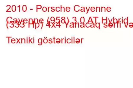 2010 - Porsche Cayenne
Cayenne (958) 3.0 AT Hybrid (333 Hp) 4x4 Yanacaq sərfi və Texniki göstəricilər