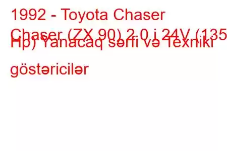 1992 - Toyota Chaser
Chaser (ZX 90) 2.0 i 24V (135 Hp) Yanacaq sərfi və Texniki göstəricilər