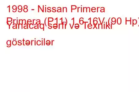 1998 - Nissan Primera
Primera (P11) 1.6 16V (90 Hp) Yanacaq sərfi və Texniki göstəricilər