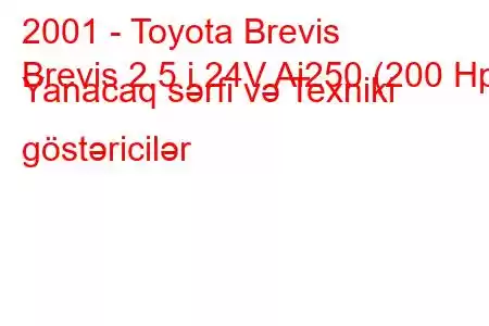 2001 - Toyota Brevis
Brevis 2.5 i 24V Ai250 (200 Hp) Yanacaq sərfi və Texniki göstəricilər