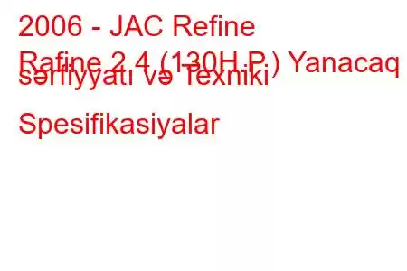 2006 - JAC Refine
Rafine 2.4 (130H.P.) Yanacaq sərfiyyatı və Texniki Spesifikasiyalar