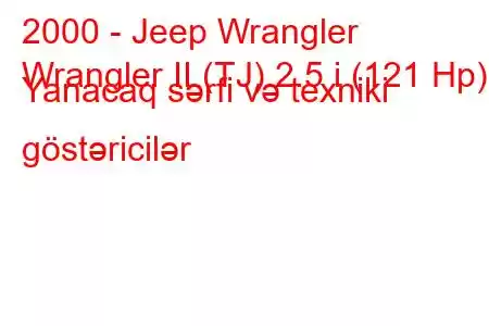 2000 - Jeep Wrangler
Wrangler II (TJ) 2.5 i (121 Hp) Yanacaq sərfi və texniki göstəricilər