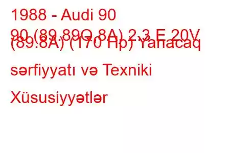 1988 - Audi 90
90 (89.89Q,8A) 2.3 E 20V (89.8A) (170 Hp) Yanacaq sərfiyyatı və Texniki Xüsusiyyətlər