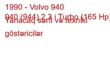 1990 - Volvo 940
940 (944) 2.3 i Turbo (165 Hp) Yanacaq sərfi və texniki göstəricilər