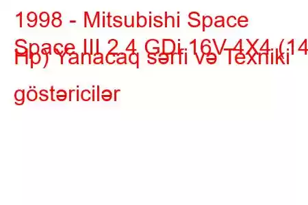 1998 - Mitsubishi Space
Space III 2.4 GDi 16V 4X4 (147 Hp) Yanacaq sərfi və Texniki göstəricilər