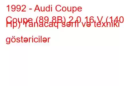 1992 - Audi Coupe
Coupe (89.8B) 2.0 16 V (140 Hp) Yanacaq sərfi və texniki göstəricilər