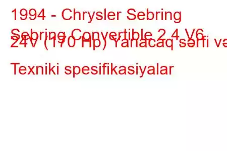 1994 - Chrysler Sebring
Sebring Convertible 2.4 V6 24V (170 Hp) Yanacaq sərfi və Texniki spesifikasiyalar