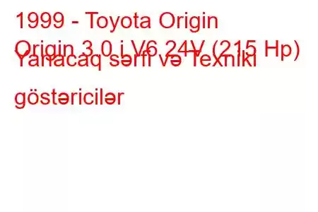 1999 - Toyota Origin
Origin 3.0 i V6 24V (215 Hp) Yanacaq sərfi və Texniki göstəricilər