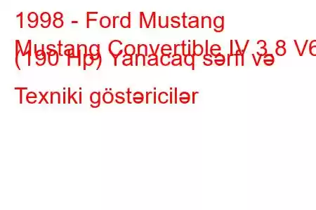 1998 - Ford Mustang
Mustang Convertible IV 3.8 V6 (190 Hp) Yanacaq sərfi və Texniki göstəricilər