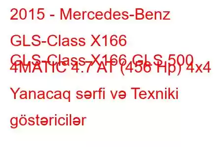 2015 - Mercedes-Benz GLS-Class X166
GLS-Class X166 GLS 500 4MATIC 4.7 AT (456 Hp) 4x4 Yanacaq sərfi və Texniki göstəricilər