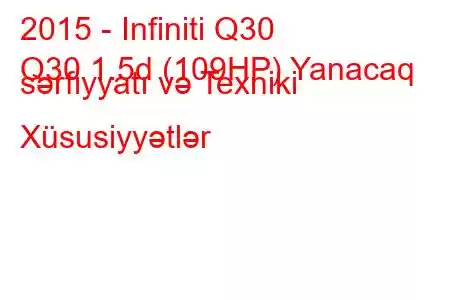 2015 - Infiniti Q30
Q30 1.5d (109HP) Yanacaq sərfiyyatı və Texniki Xüsusiyyətlər