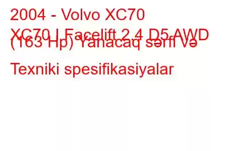 2004 - Volvo XC70
XC70 I Facelift 2.4 D5 AWD (163 Hp) Yanacaq sərfi və Texniki spesifikasiyalar