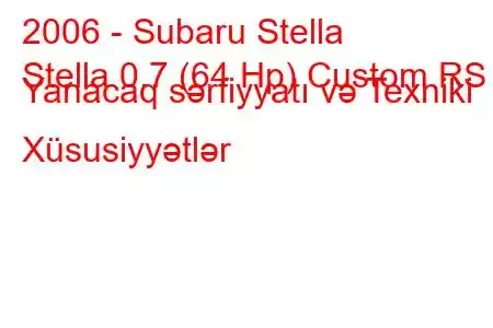 2006 - Subaru Stella
Stella 0.7 (64 Hp) Custom RS Yanacaq sərfiyyatı və Texniki Xüsusiyyətlər