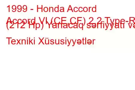 1999 - Honda Accord
Accord VI (CE,CF) 2.2 Type-R (212 Hp) Yanacaq sərfiyyatı və Texniki Xüsusiyyətlər