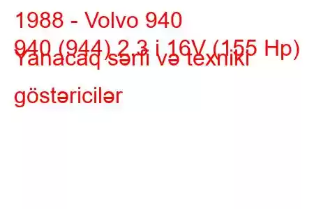 1988 - Volvo 940
940 (944) 2.3 i 16V (155 Hp) Yanacaq sərfi və texniki göstəricilər