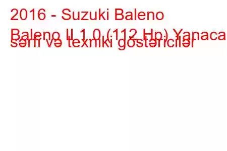 2016 - Suzuki Baleno
Baleno II 1.0 (112 Hp) Yanacaq sərfi və texniki göstəricilər