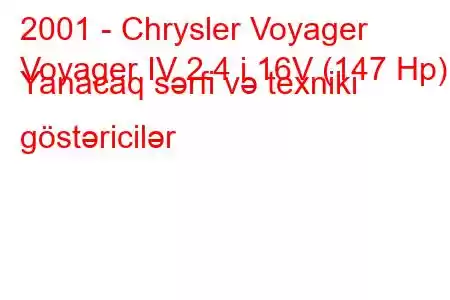 2001 - Chrysler Voyager
Voyager IV 2.4 i 16V (147 Hp) Yanacaq sərfi və texniki göstəricilər