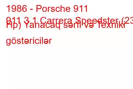 1986 - Porsche 911
911 3.1 Carrera Speedster (231 Hp) Yanacaq sərfi və Texniki göstəricilər