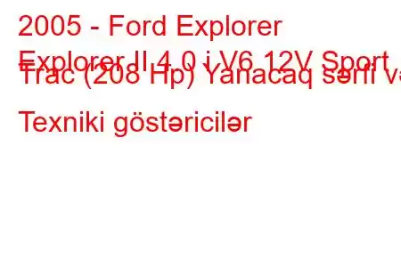 2005 - Ford Explorer
Explorer II 4.0 i V6 12V Sport Trac (208 Hp) Yanacaq sərfi və Texniki göstəricilər